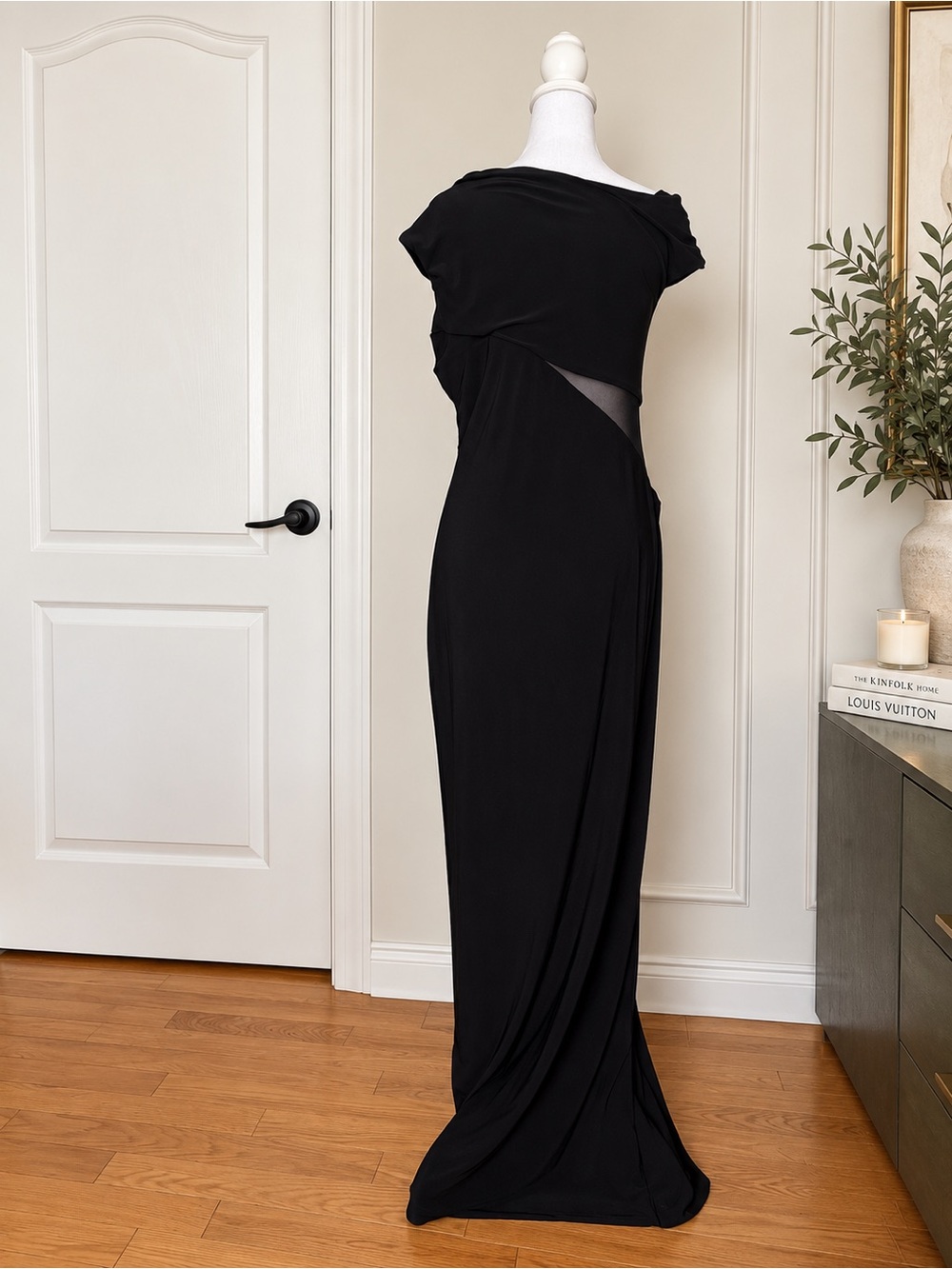 Club L London Emily Black Asymmetric Mesh Maxi Gown Dress Size 10 NWT - Picture 6 of 15